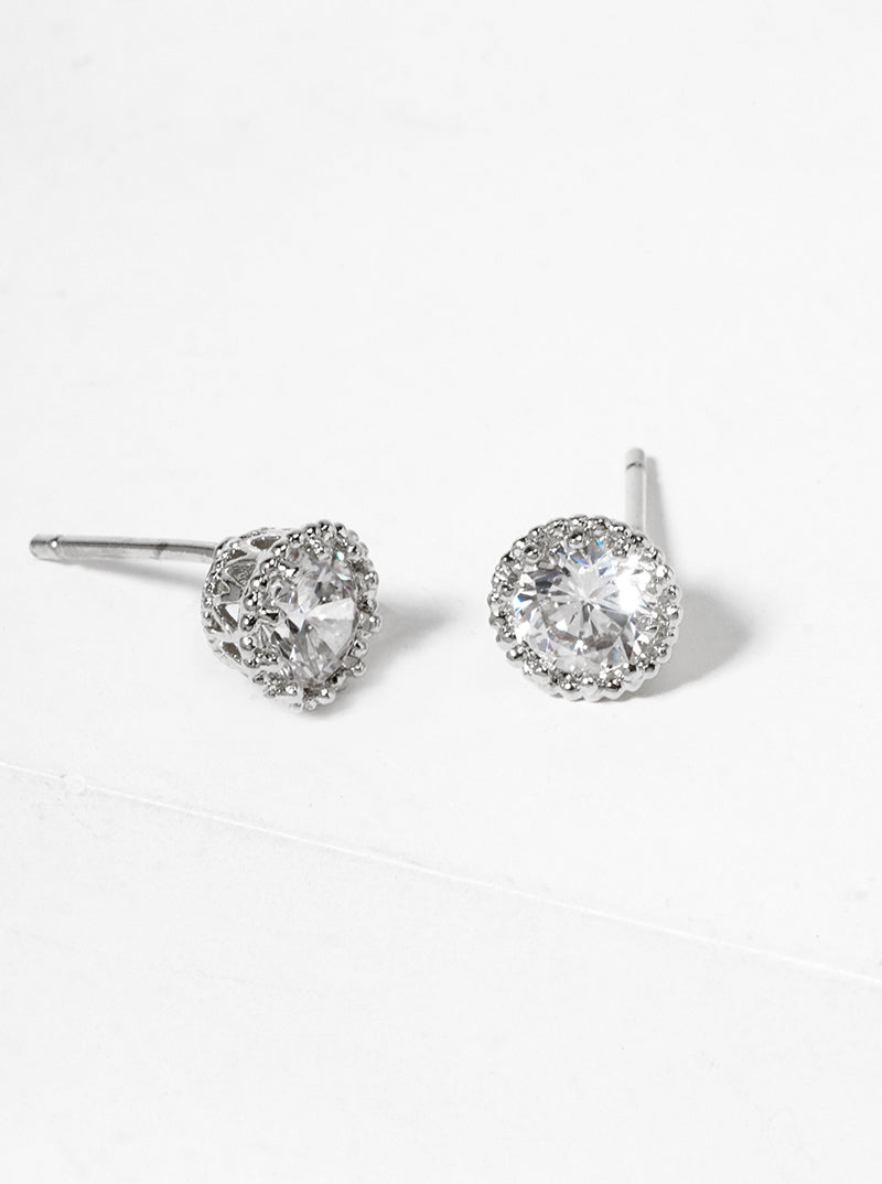18k Gold Dipped CZ Pearl Curved Leaf Dainty Post Stud Earrings