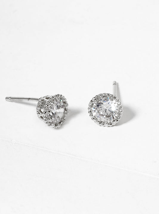 18k Gold Dipped CZ Pearl Curved Leaf Dainty Post Stud Earrings