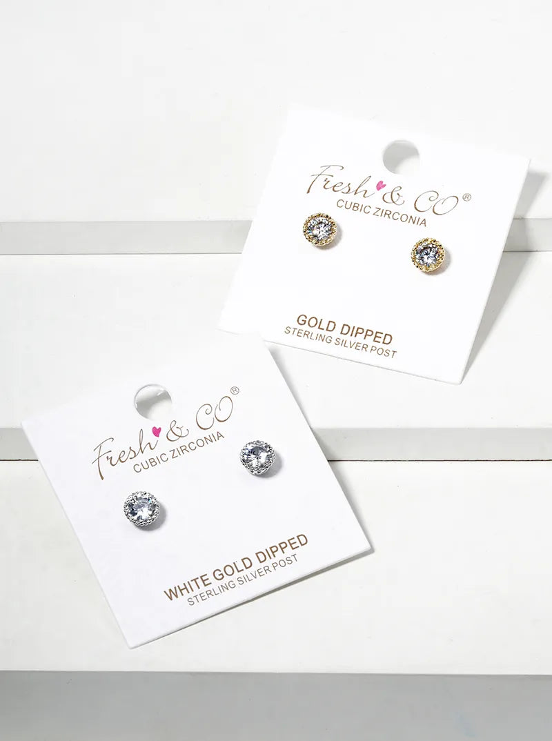 18k Gold Dipped CZ Pearl Curved Leaf Dainty Post Stud Earrings