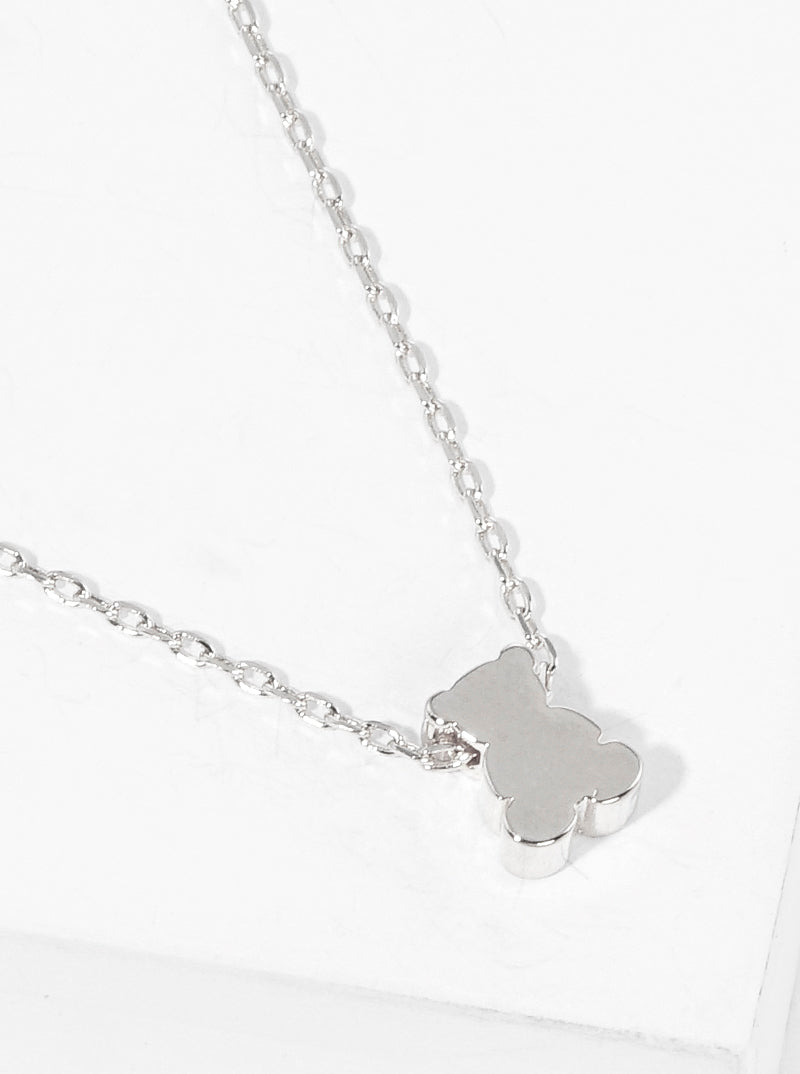 White Gold Dipped Dainty Teddy Bear Pendant Necklace