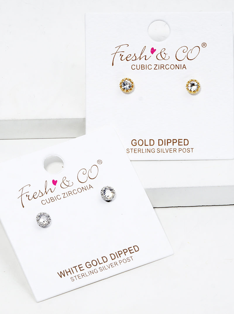White Gold Dipped Delicate CZ Stone Post Stud Earrings