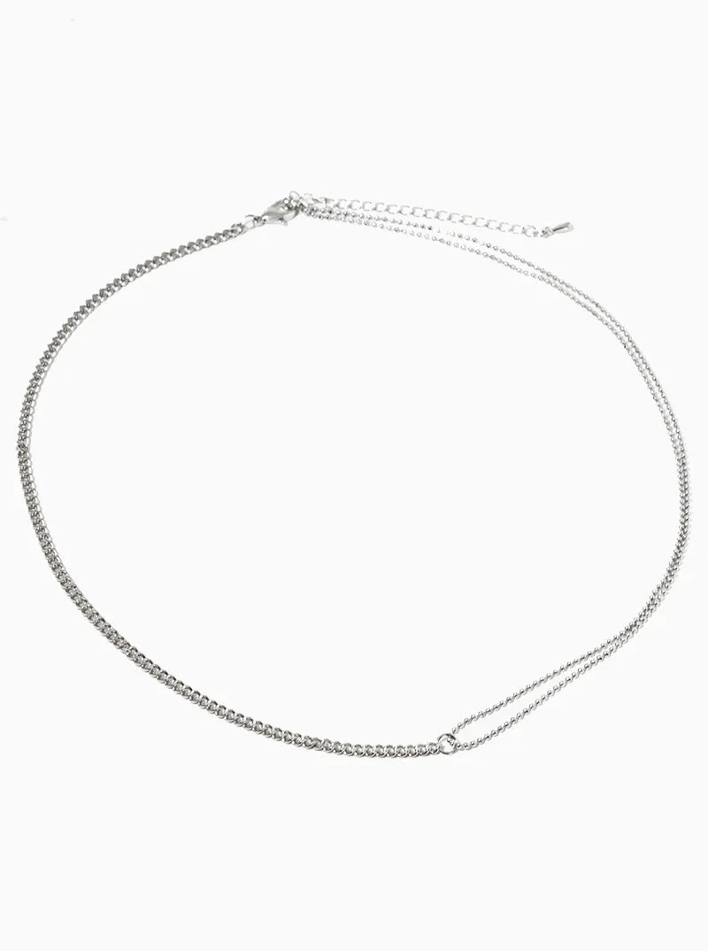 White Gold Dipped Delicate Curb And Ball Chain Necklace
