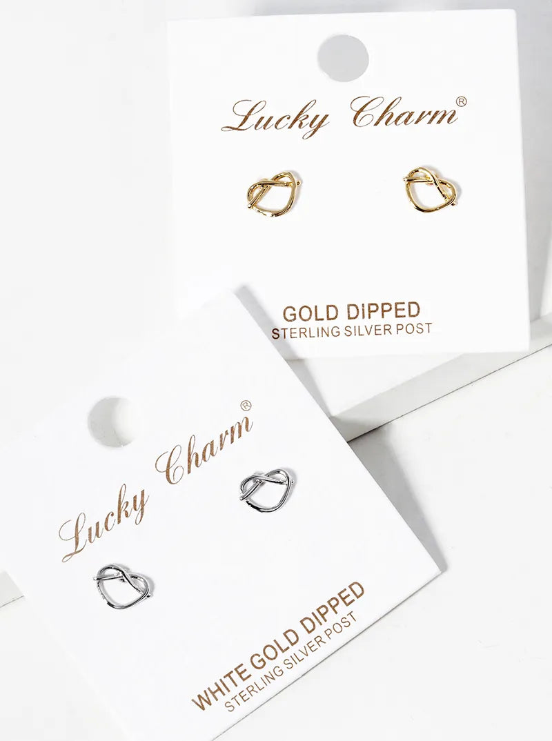 White Gold Dipped Delicate Love Knot Post Stud Earrings