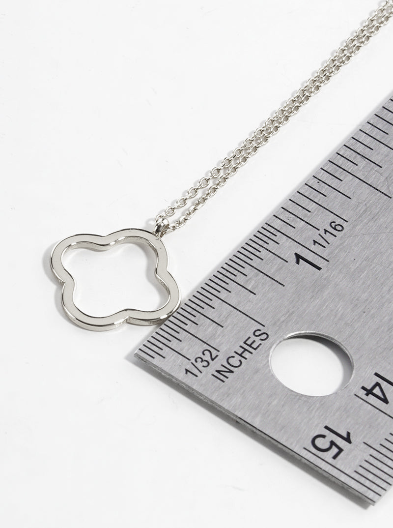 White Gold Dipped Delicate Quatrefoil Pendant Necklace