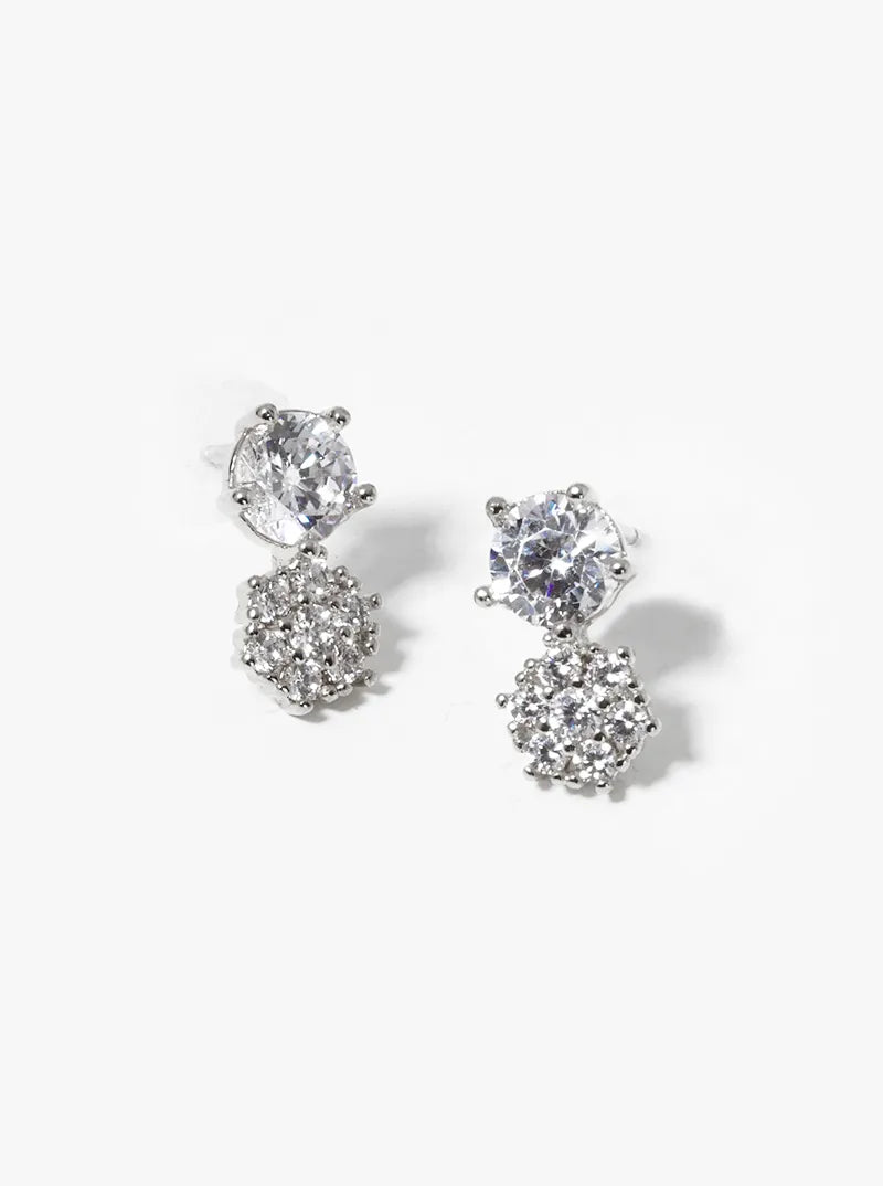 White Gold Dipped Double 5-prong CZ Post Stud Earrings