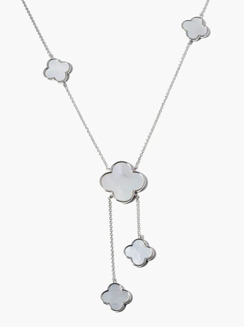 White Gold Dipped 20mm Mother Of Pearl Quatrefoil Pendant Necklace