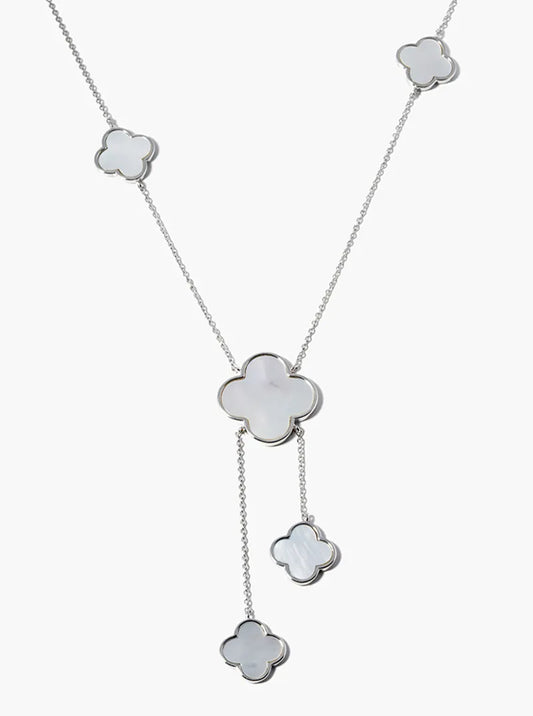 White Gold Dipped 20mm Mother Of Pearl Quatrefoil Pendant Necklace