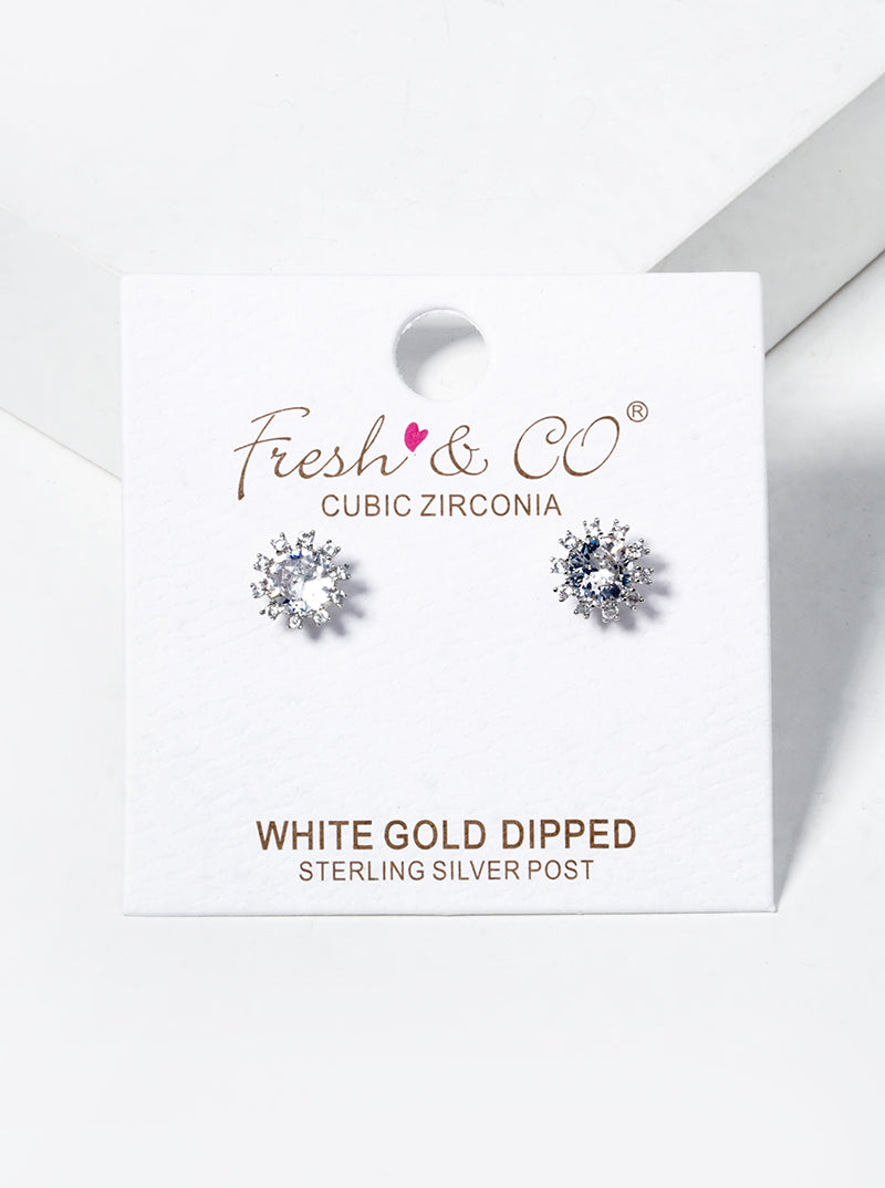 18K Gold Dipped CZ Pave Rhombus Stud Earrings