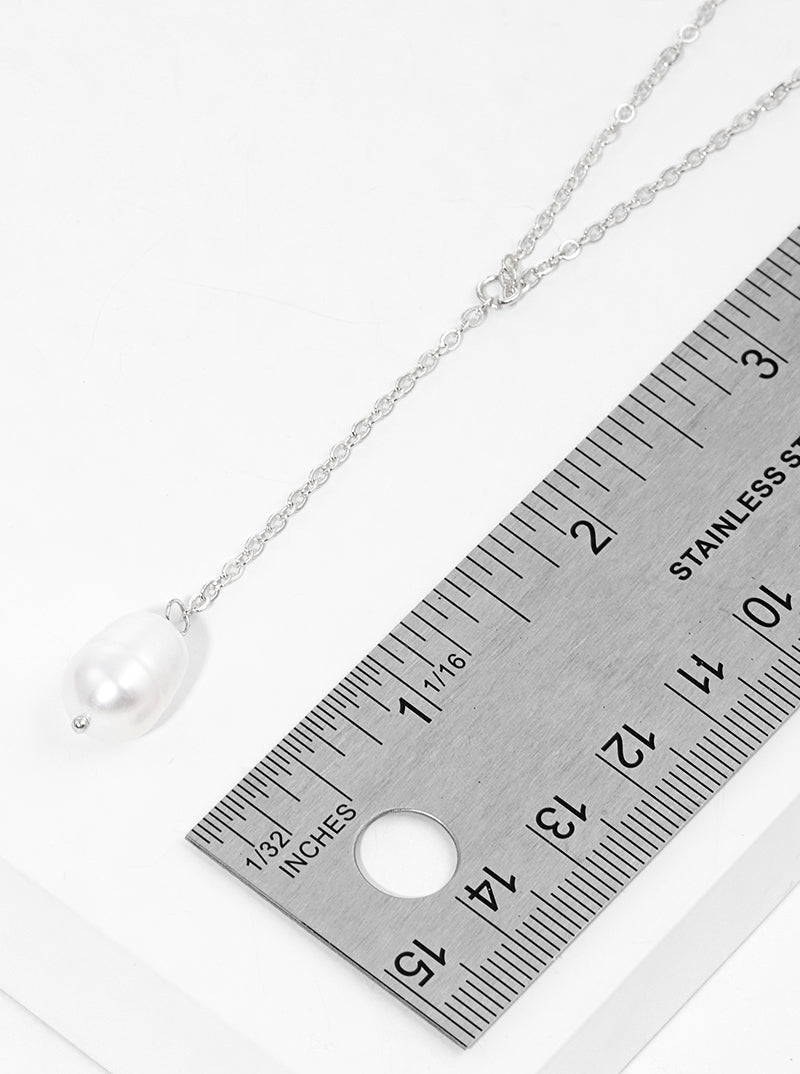 White Gold Dipped Freshwater Pearl Drop Lariat Necklace