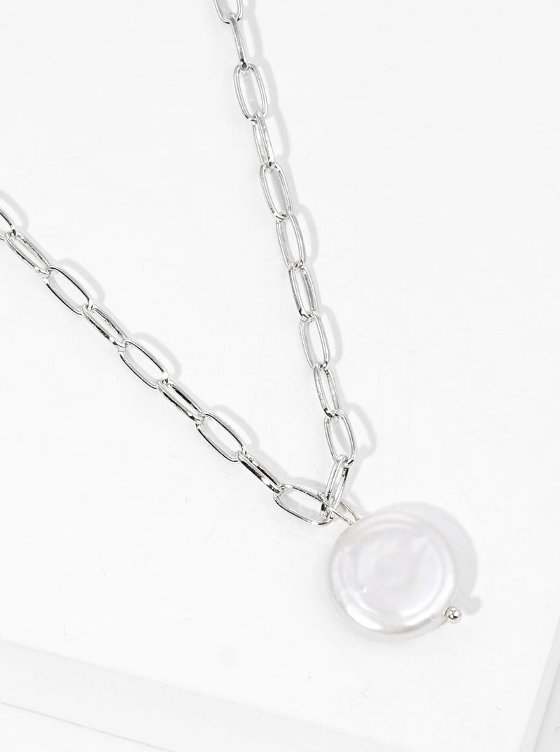 White Gold Dipped Freshwater Pearl Pendant Necklace