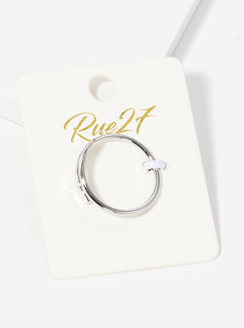 White Gold Dipped Hammered Metal Adjustable Cuff Ring