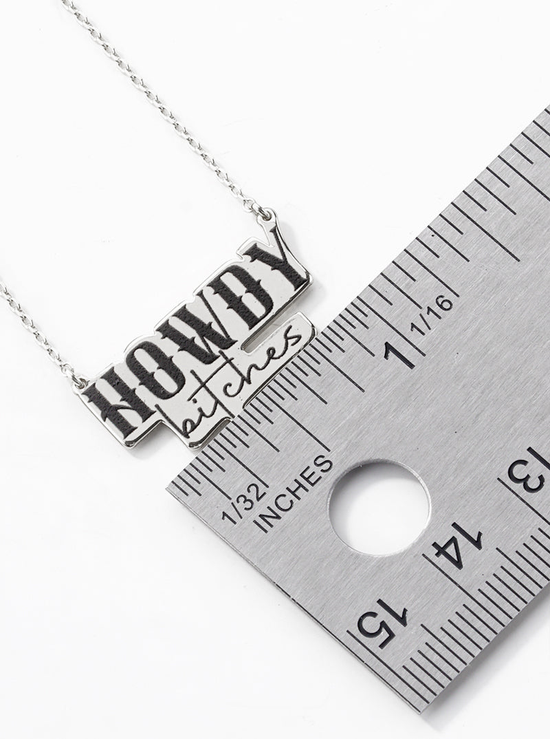 White Gold Dipped Howdy Bitches Pendant Necklace