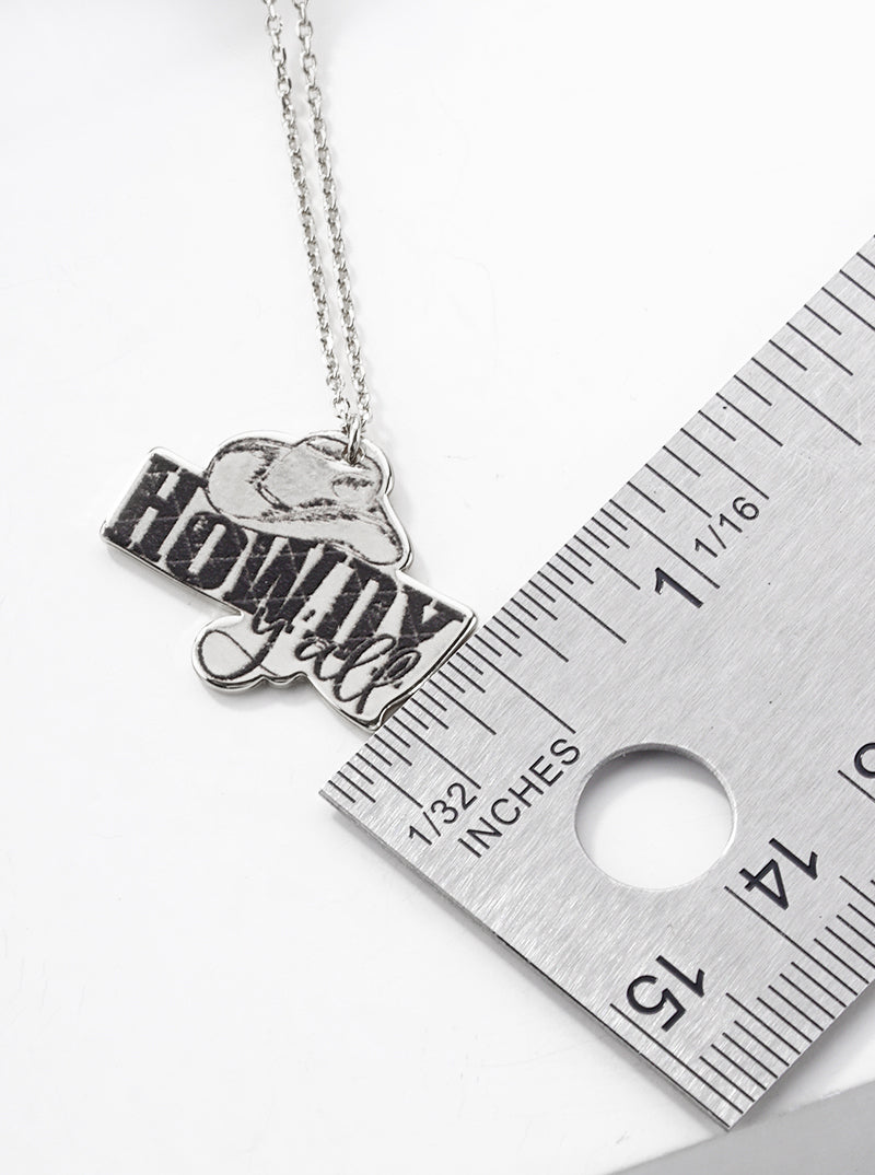 White Gold Dipped Howdy Yall Pendant Necklace