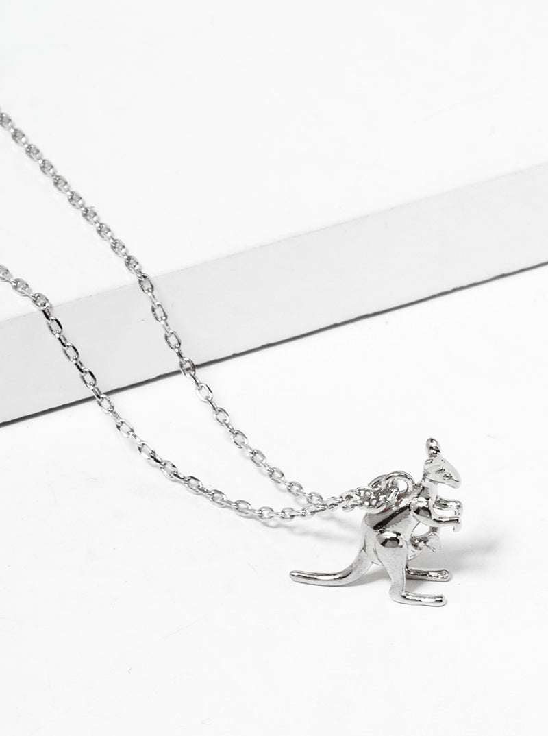White Gold Dipped Kangaroo Pendant Necklace