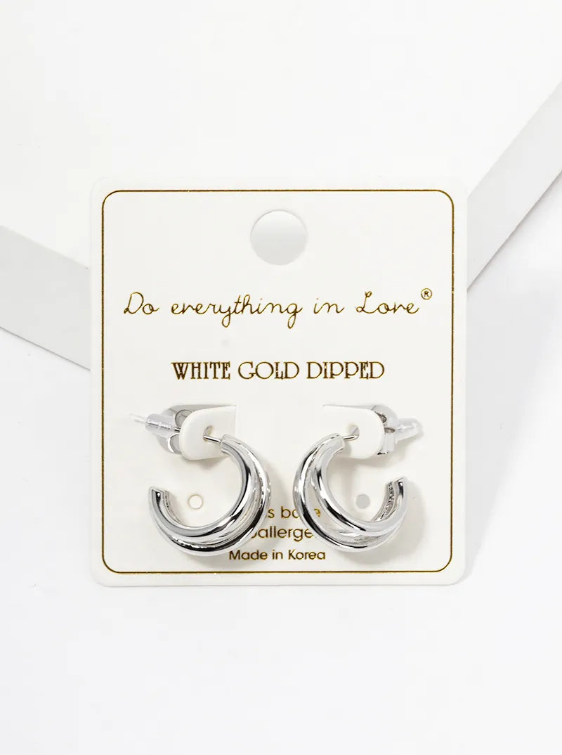 White Gold Dipped Metal 15mm Triple Open Hoop Earrings