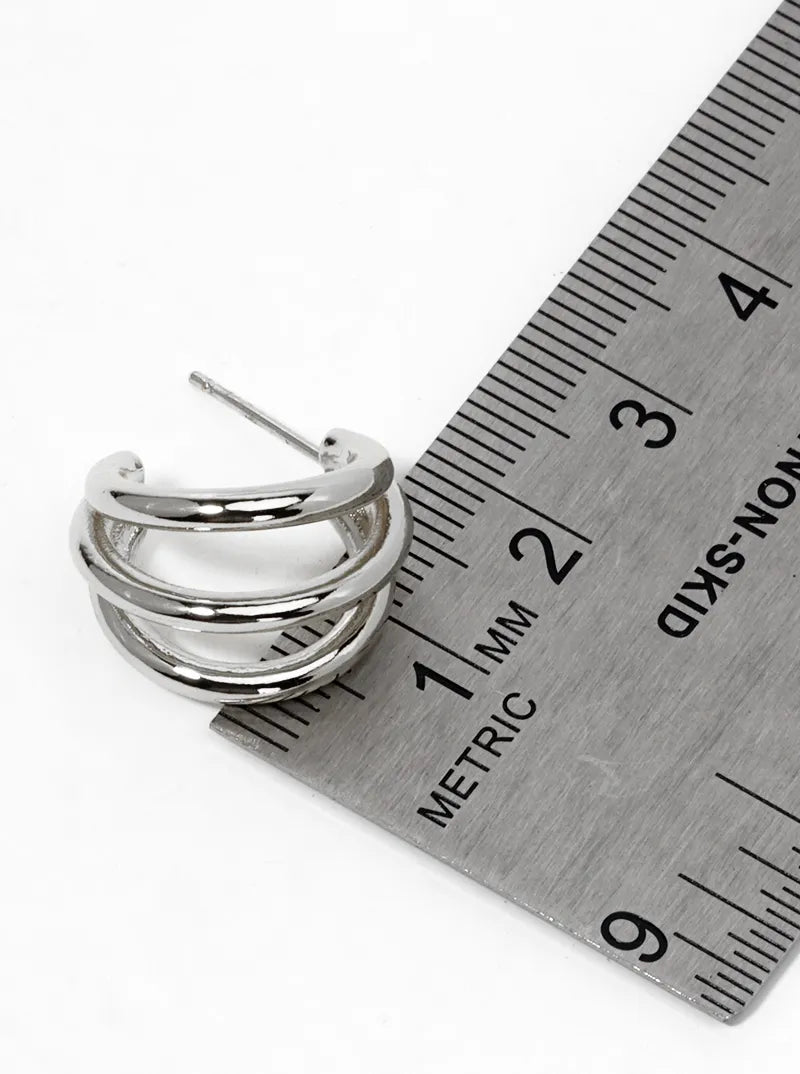 White Gold Dipped Metal 15mm Triple Open Hoop Earrings