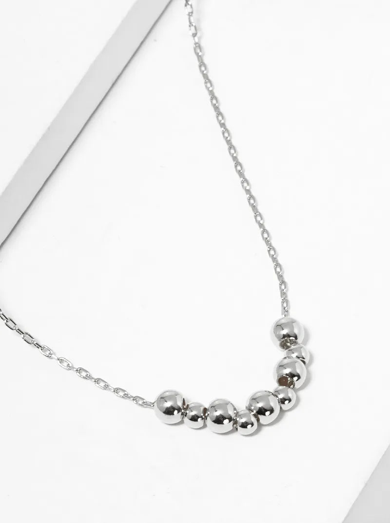 White Gold Dipped Metal Bead Pendant Necklace