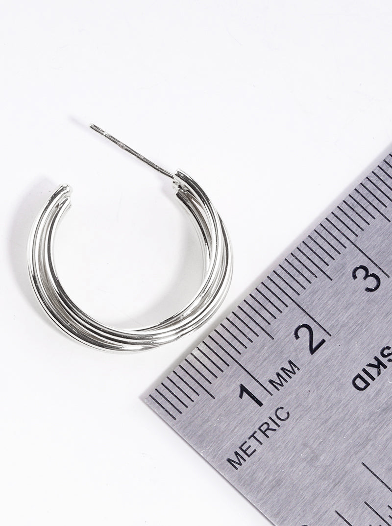 White Gold Dipped Metal Multi Strand 25mm Open Hoop Earrings