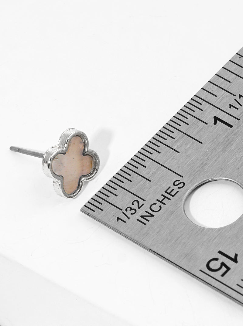 White Gold Dipped Quatrefoil Shape Mother Of Pearl Post Stud Earrings