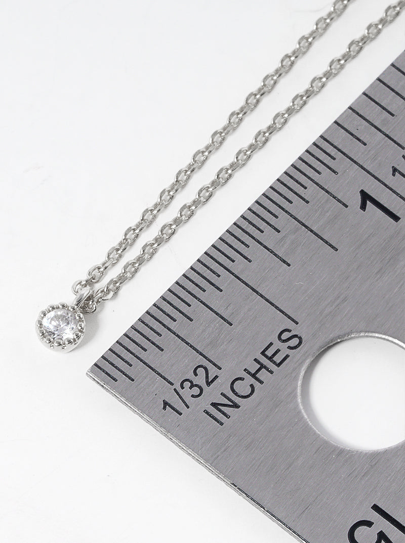 White Gold Dipped Round Dainty CZ Pendant Delicate Necklace
