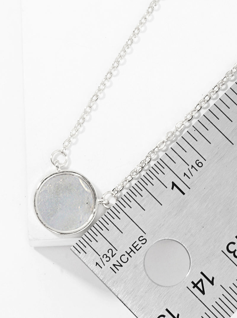White Gold Dipped Round Shape Mother Of Pearl Pendant Necklace