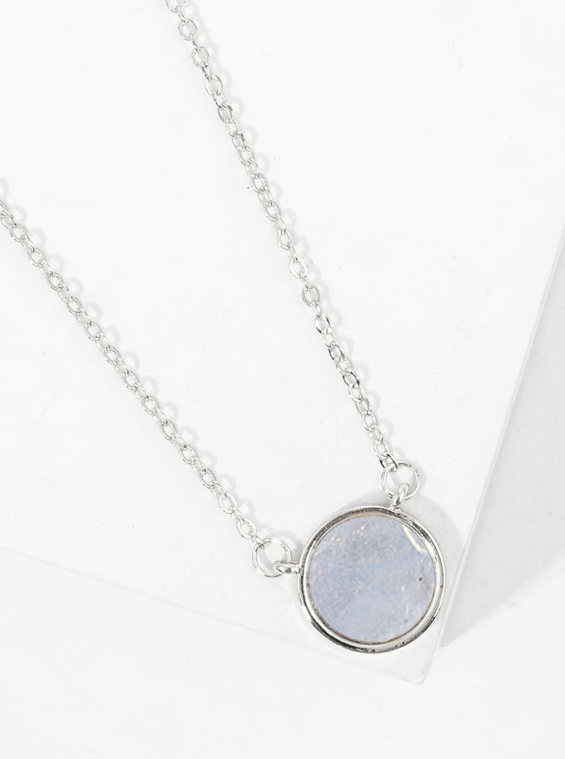 White Gold Dipped Round Shape Mother Of Pearl Pendant Necklace