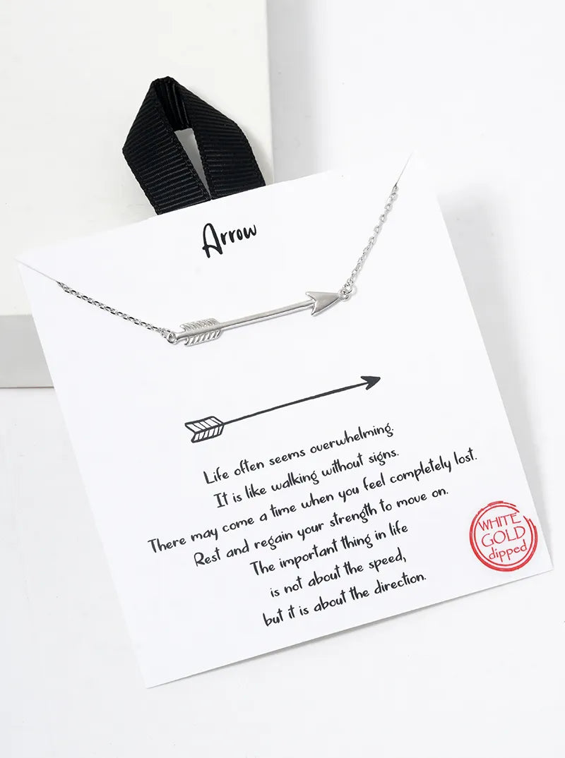 White Gold Dipped Sideways Arrow Pendant Necklace