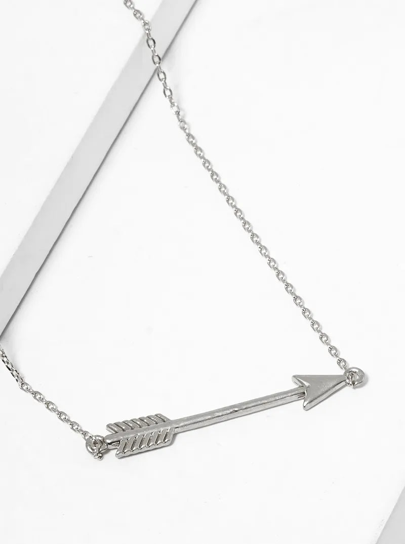 White Gold Dipped Sideways Arrow Pendant Necklace