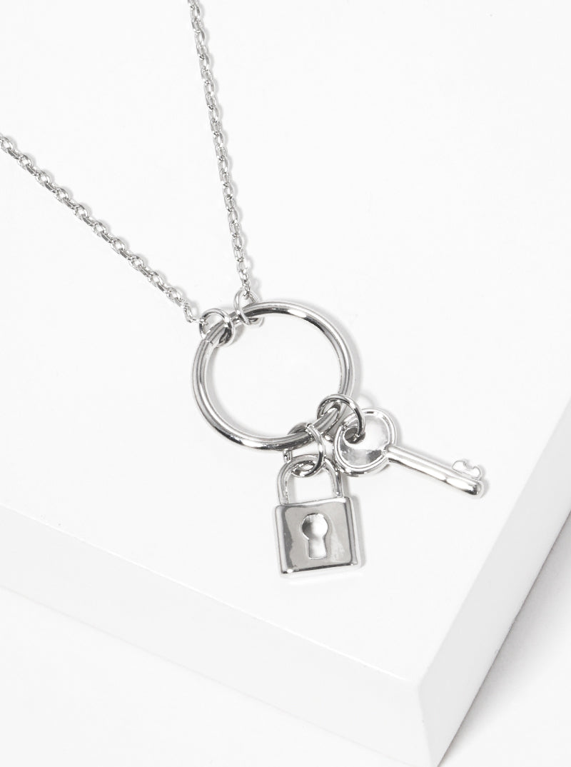 White Gold Dipped Soulmate Lock And Key Pendant Necklace