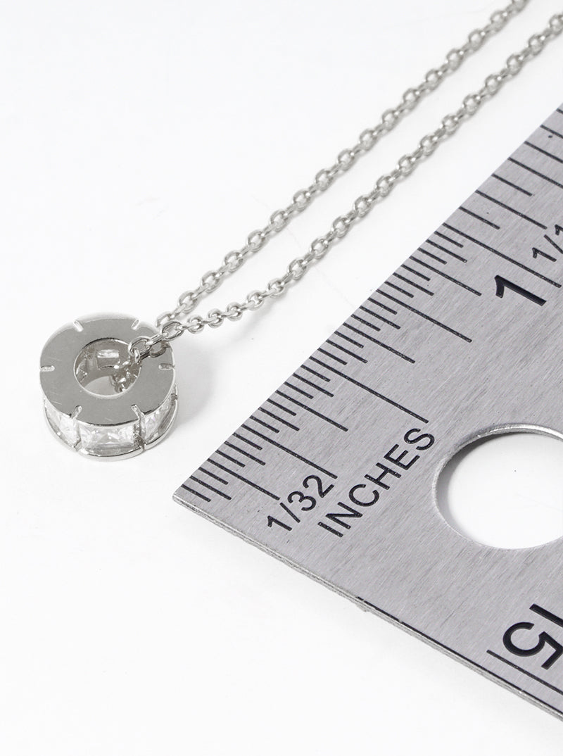 White Gold Dipped Square CZ Wheel Shape Pendant Delicate Necklace