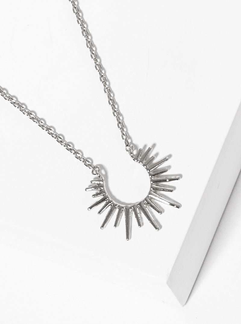 White Gold Dipped Sunburst Pendant Necklace