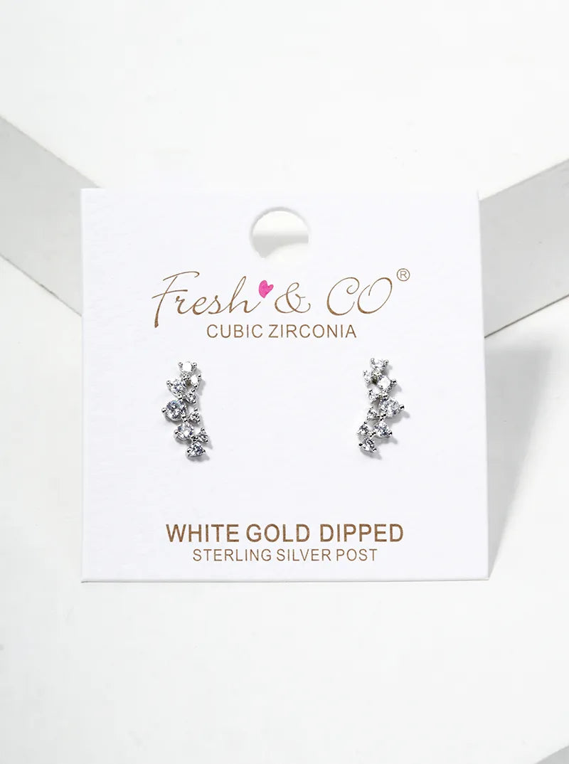 18K Gold Dipped Symmetrical CZ Pave Pearl Post Stud Earrings