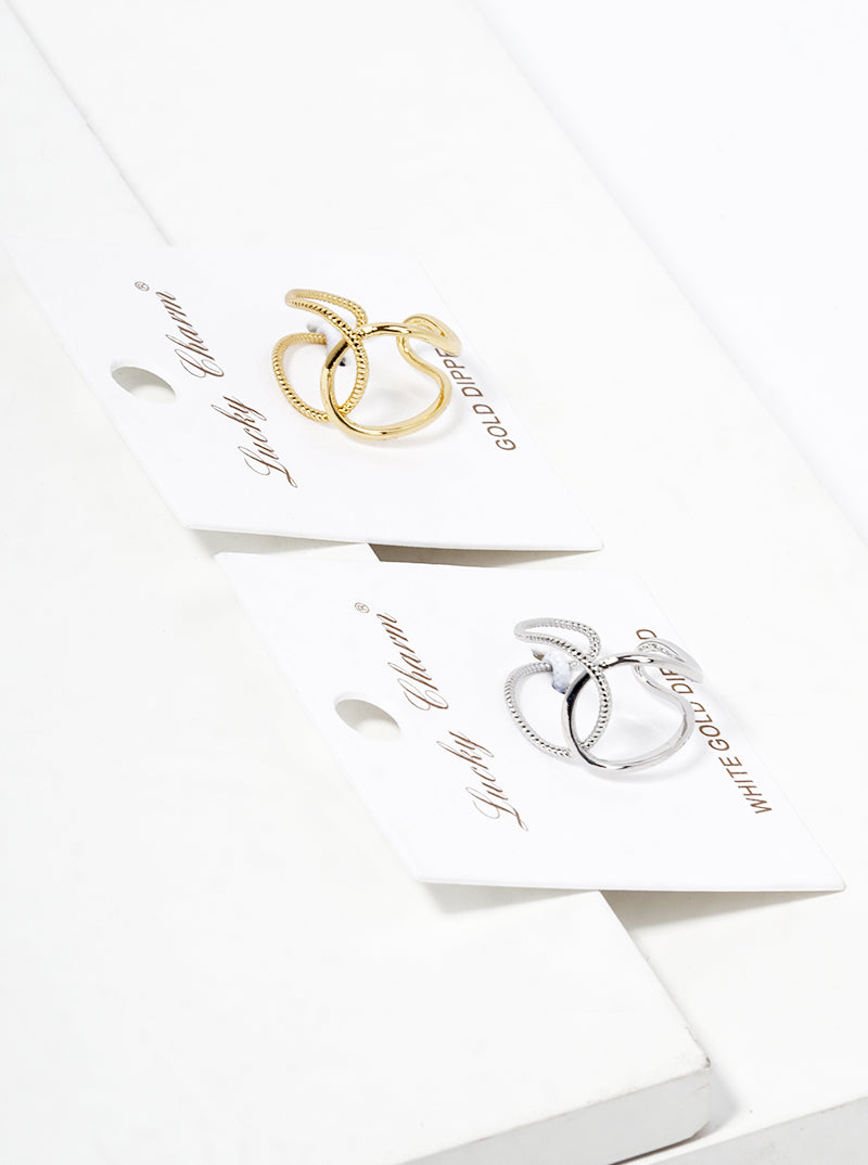 White Gold Dipped Textured Metal Adjustable Interlocking Ring