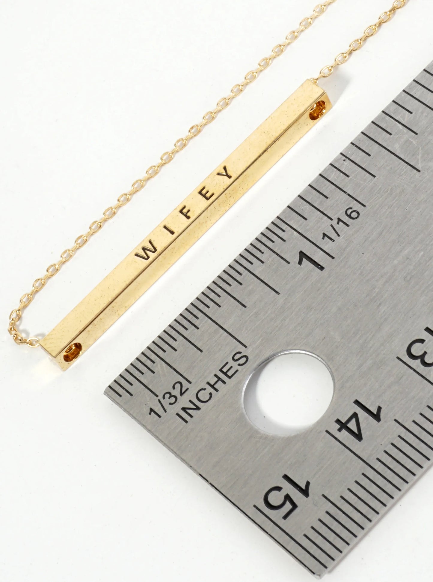 Wifey Engraved 18K Gold Dipped Horizontal Brass Bar Pendant Inspirational Necklace