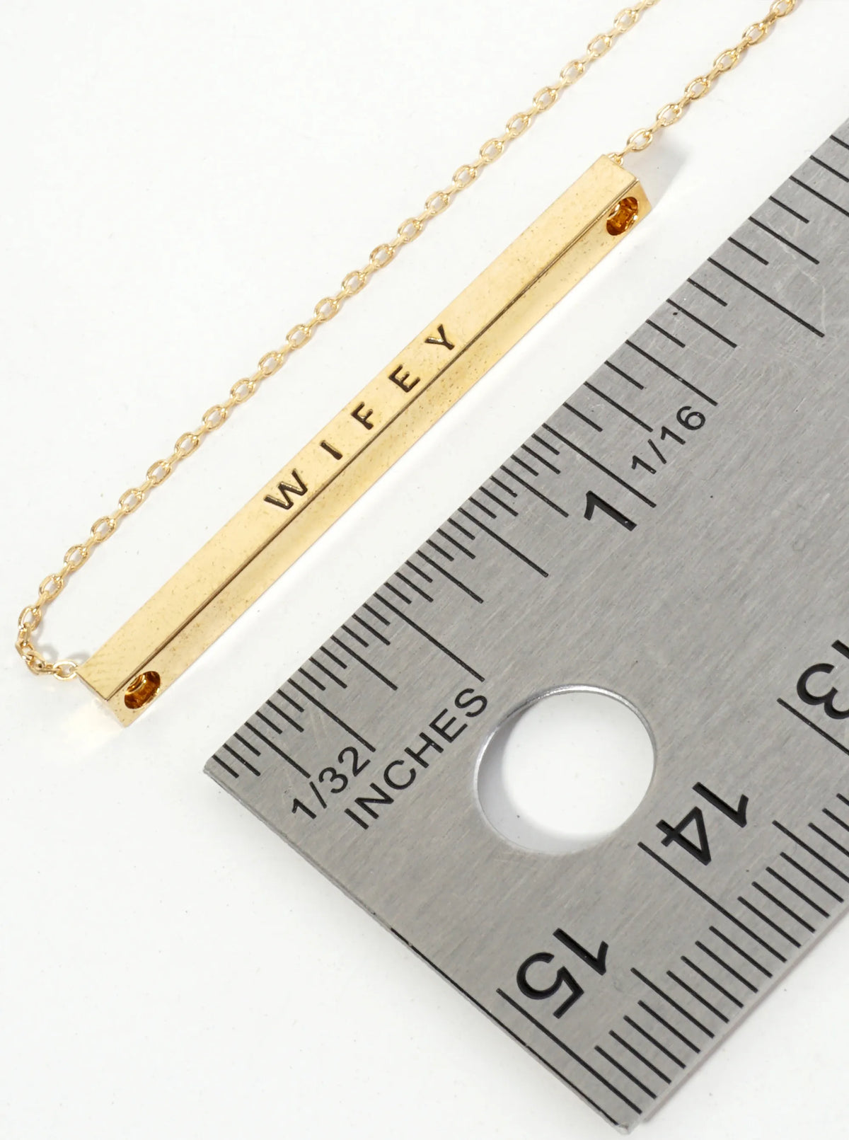 Wifey Engraved 18K Gold Dipped Horizontal Brass Bar Pendant Inspirational Necklace