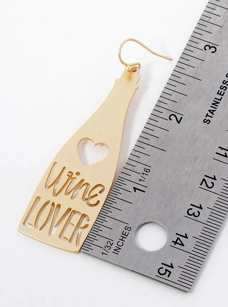 Wine Lover Cut Out Wine Bottle Shape Stencil Earrings