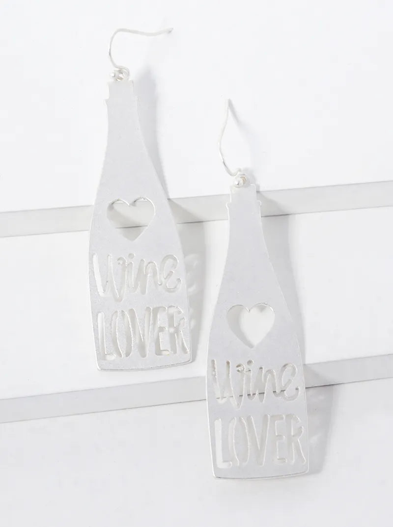 Wine Lover Cut Out Wine Bottle Shape Stencil Earrings