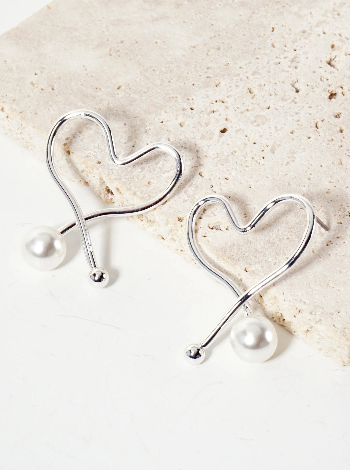 Wire Pearl Heart Post Earrings