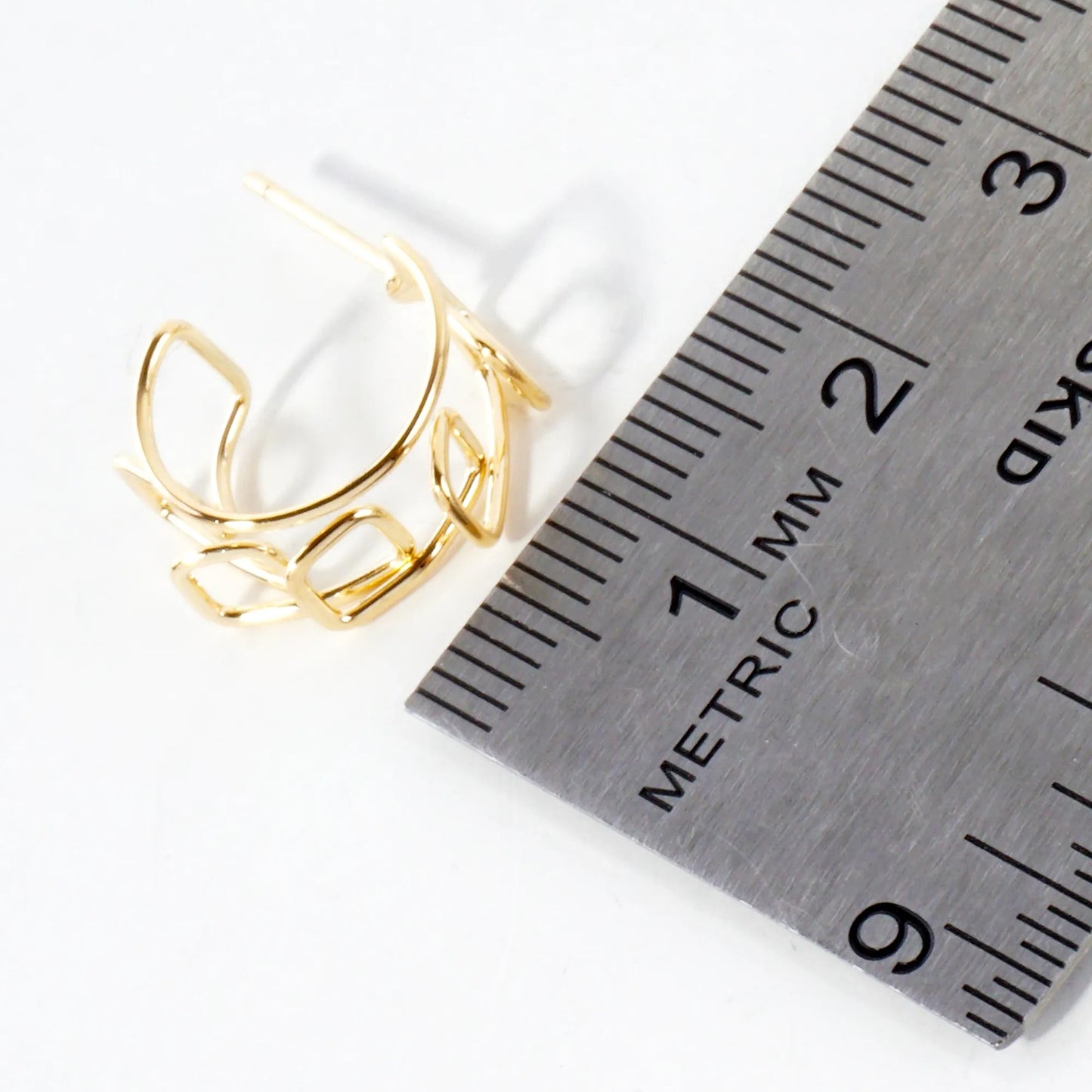 Wire Sculpted Geometric 13mm 14K-Gold-Dipped Brass Open Huggie Hoop Earrings