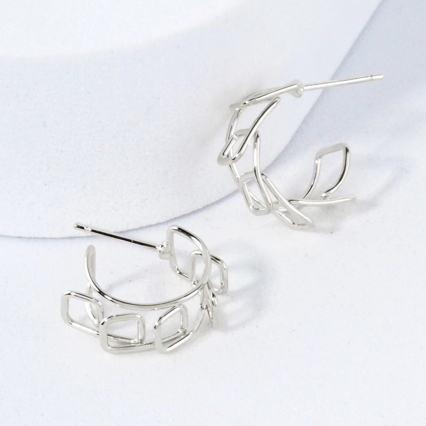 Wire Sculpted Geometric 13mm 14K-Gold-Dipped Brass Open Huggie Hoop Earrings