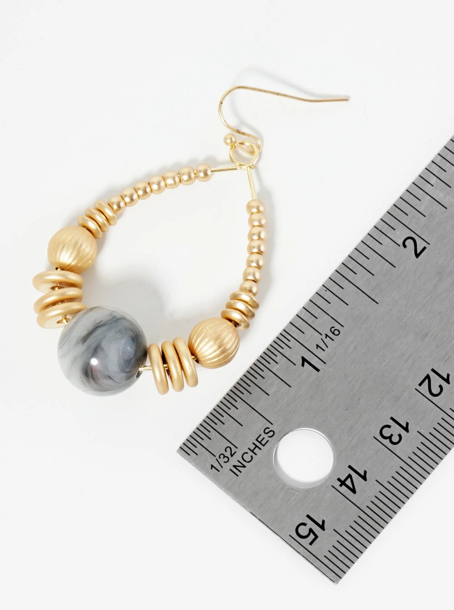 Wire Teardrop Earrings With Metallic Beads And Centered Natural Stone