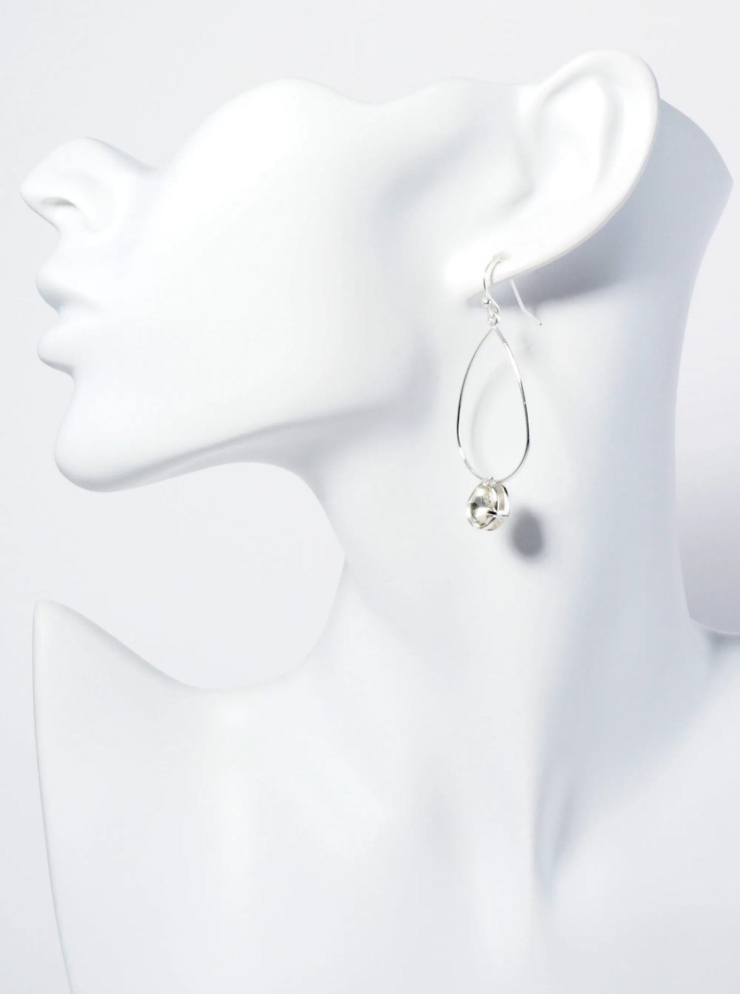 Wire Teardrop Earrings With Stone Drop Accents