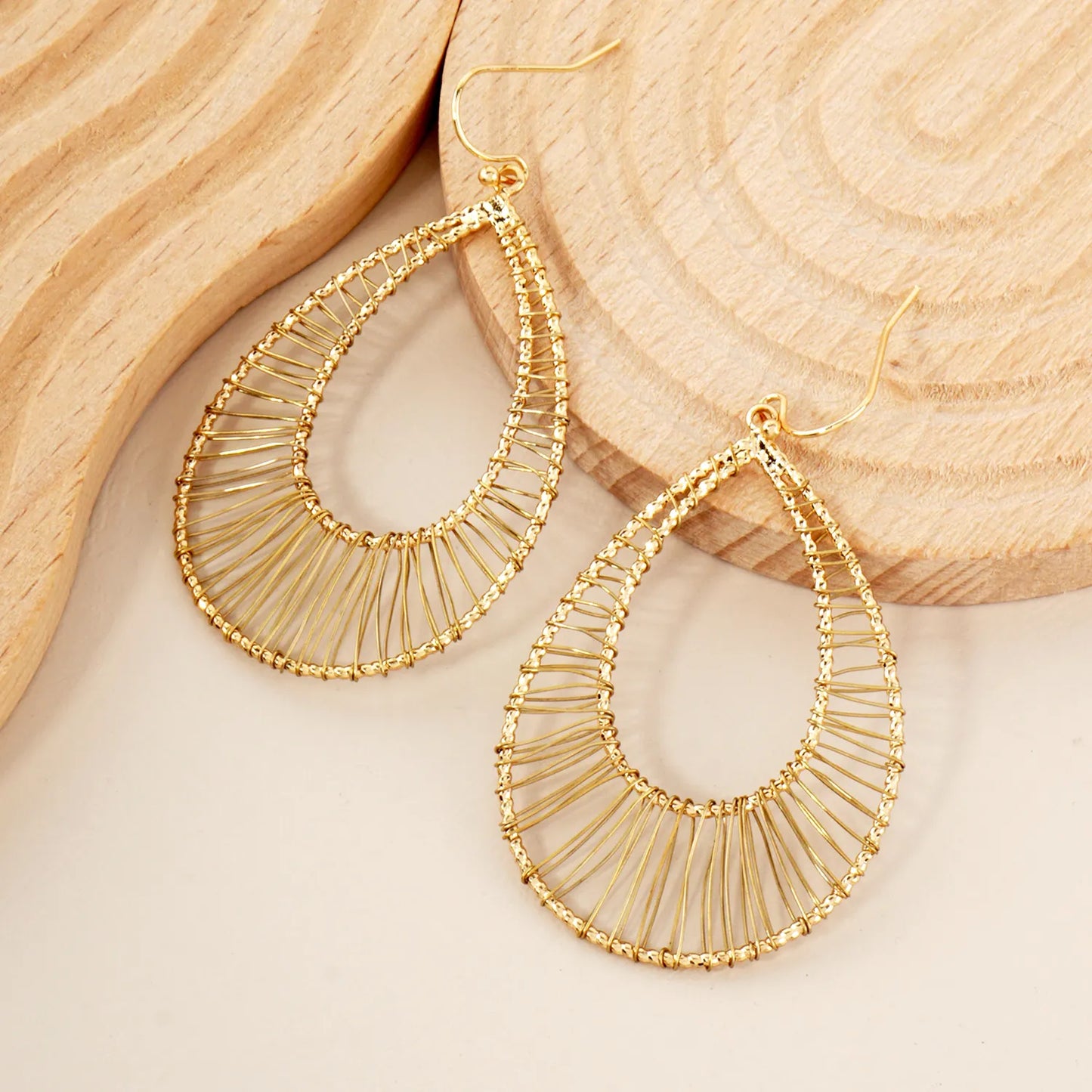 Wire Wrapped Double Teardrop Dangle Earrings