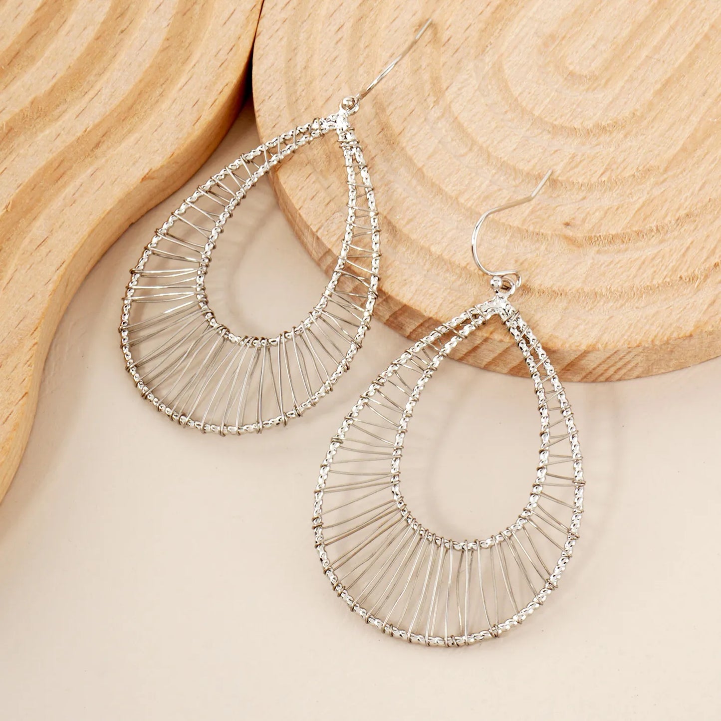 Wire Wrapped Double Teardrop Dangle Earrings