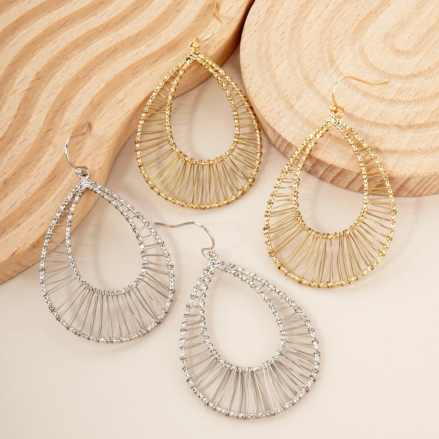 Wire Wrapped Double Teardrop Dangle Earrings