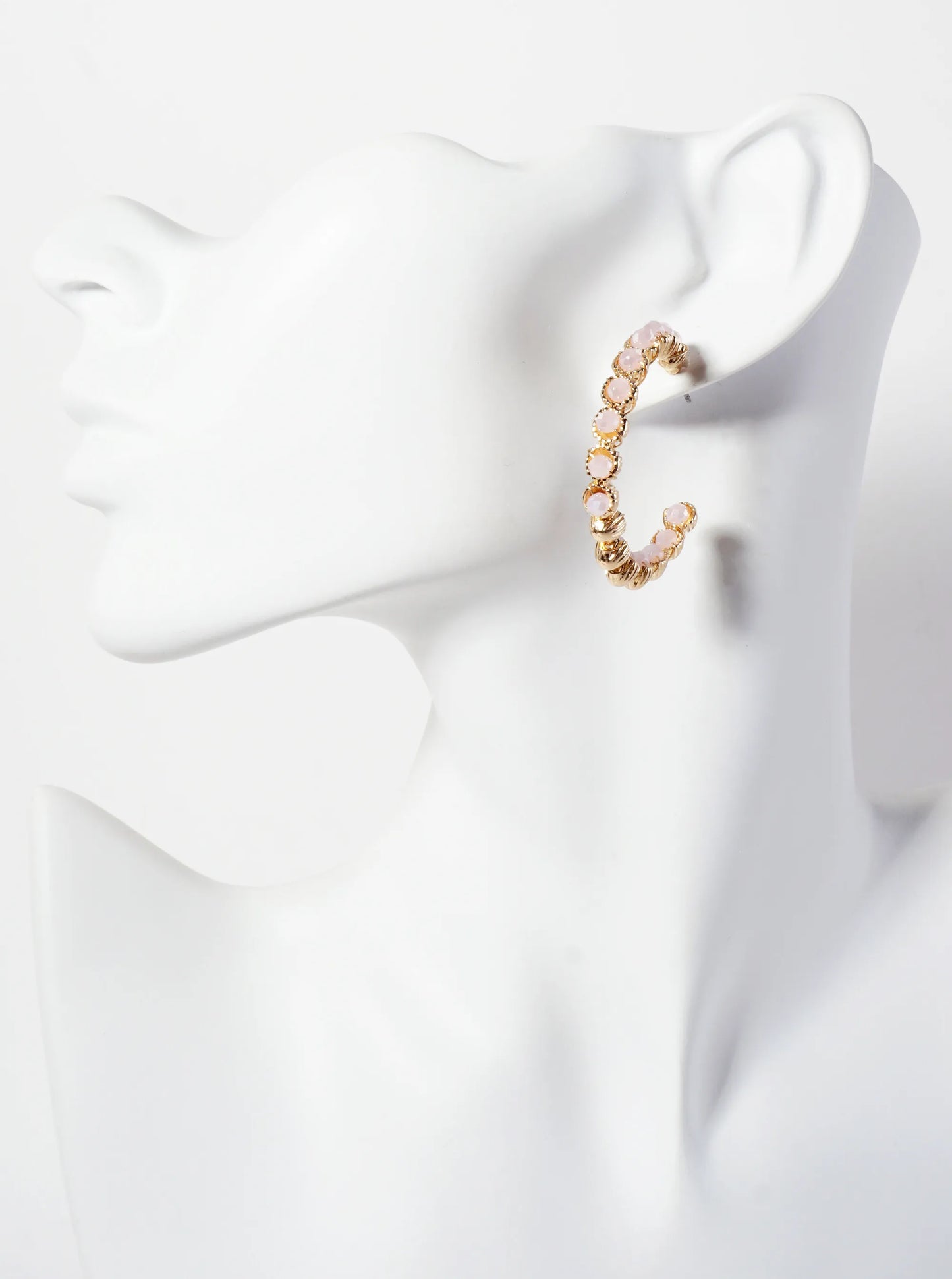 Wire-Wrapped Faceted-Glass-Beads 35mm Open Hoop Earrings