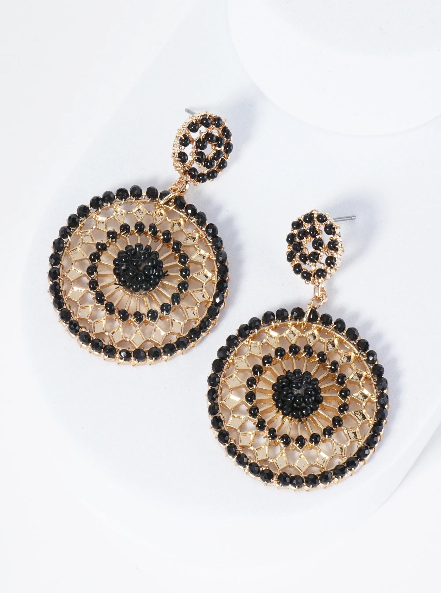 Wire-Wrapped Glass Bead Post Drop Earrings With Intricate Pattern