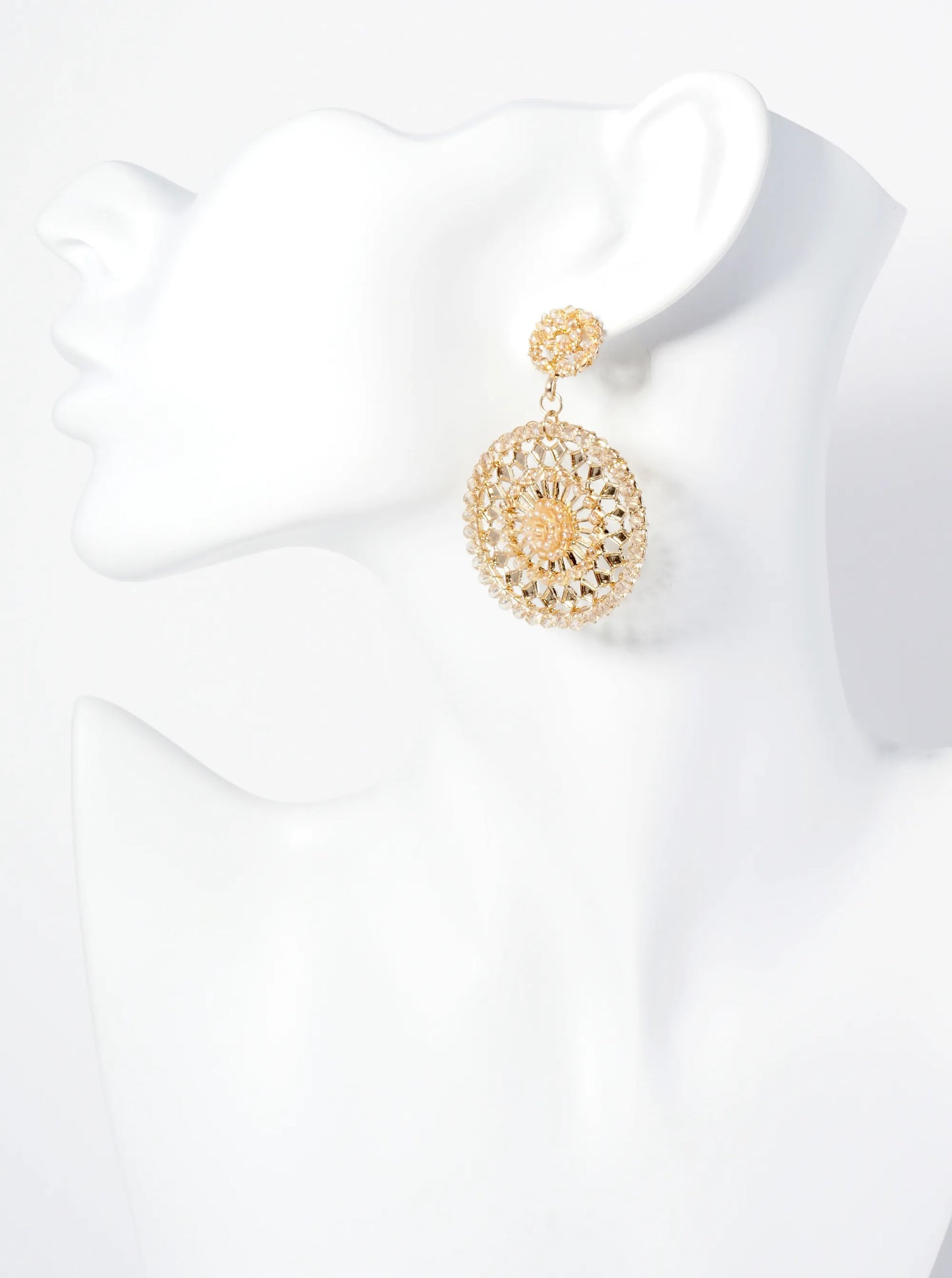 Wire-Wrapped Glass Bead Post Drop Earrings With Intricate Pattern