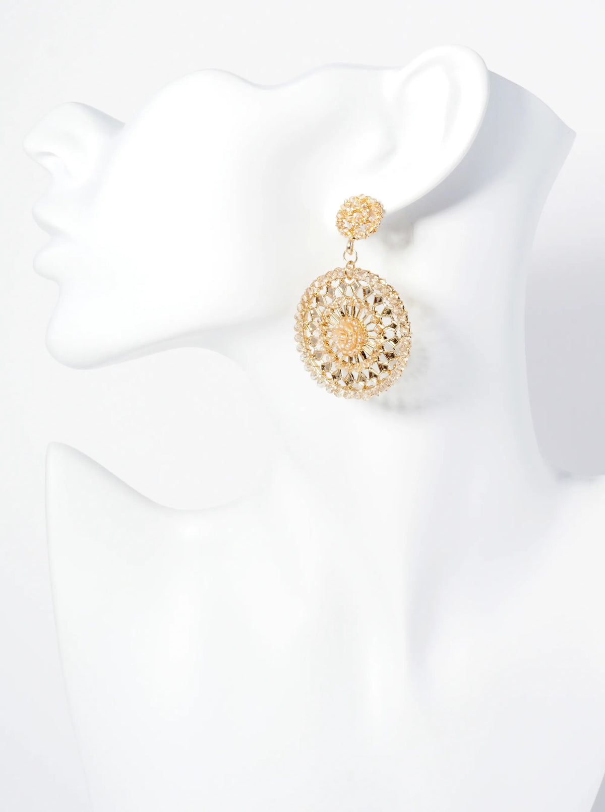 Wire-Wrapped Glass Bead Post Drop Earrings With Intricate Pattern