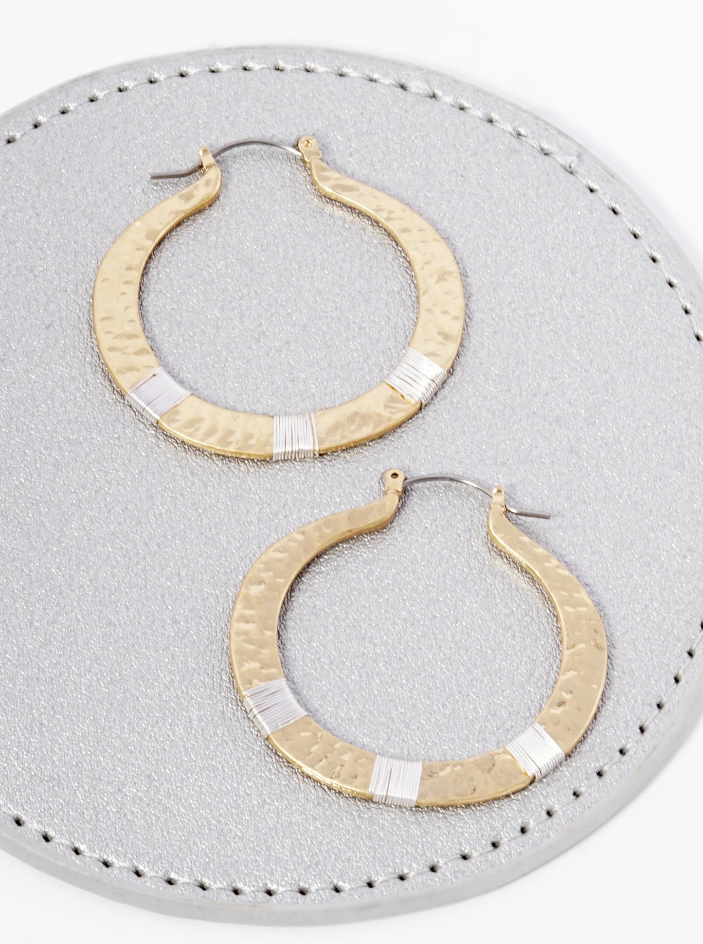 Wire Wrapped Hammered Metal 35mm Hoop Earrings